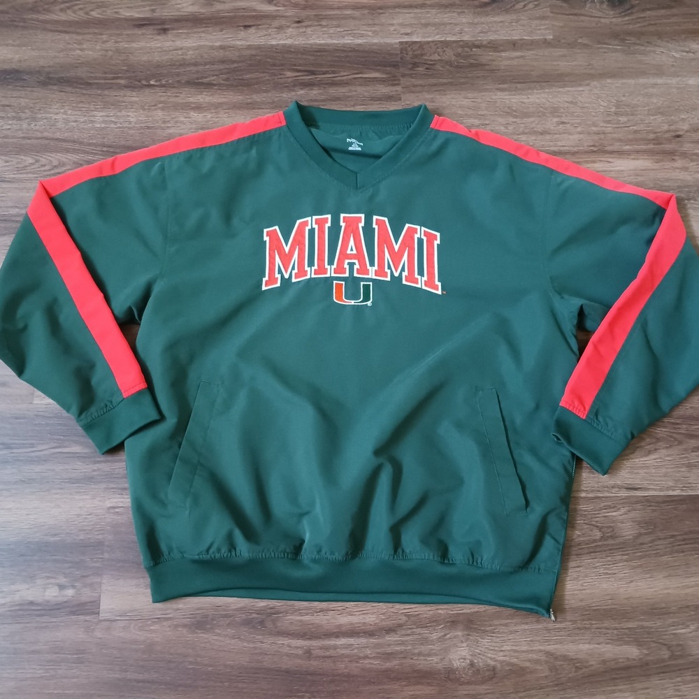 Knights Apparel Miami Hurricanes Windbreaker Pullover Green Orange Mens Large